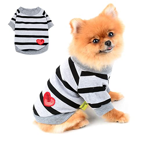 PAIDEFUL Striped Shirt for Small Dogs Large Cats Vest Blings Red Heart Breathable Tank Tops T-Shirt for Puppy Pet Chihuahua Yorkie Clothes Summer Daily Wear Walking Outdoor Gray XS