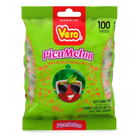 Dulces Vero Vero Pica Sandia Chili Watermelon Flavor Gummy Mexican Candy,100 Pieces,1 LB,5.15 OZ Cover