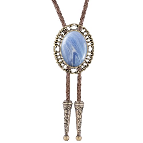 Image of Jeilwiy Bolo Tie for Men Real Stone Westwern Cowboy Ties Silver Bolos Women Leather Necktie Gift for Birthday Christmas