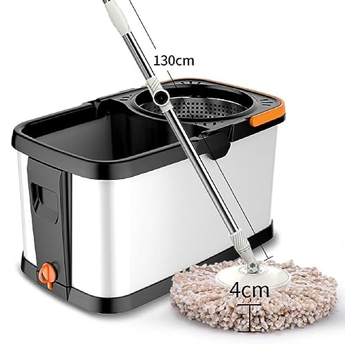 JUNYFFF Wischmopp Komplett Set, Bodenwischer Mit Teleskopstiel, Spin Mop Zum Reinigen Von Böden, Set Aus 1X Mop Und 1X Eimer, 2X Mop Kopf, Stiellänge 100-130Cm, Grau – Bild 4