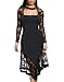 generisch JIER Damen Langarm Spitzenkleid Unregelmässig Kleid Vintage Spitzen Cocktail Party Abendkleider Cocktailkleid Spitze Etuikleid Mini Abendkleid Knielanges Festlich Kleid (Schwarz,XXXX-Large)