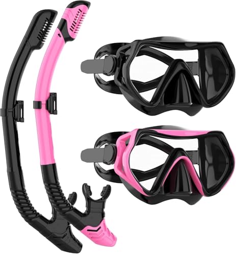 Snorkeling Gear for Adults, JRing Snorkel Mask Set with 180 Degree Tempered Glass Anti Fog Goggles...