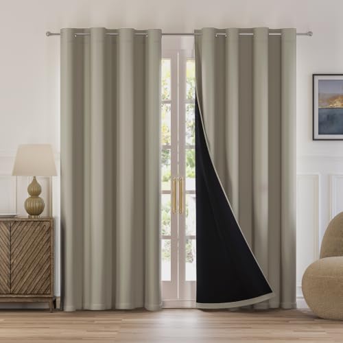Image of HOKIPO Midnight True Blackout Curtains 7 Feet Long Set of 2, Taupe