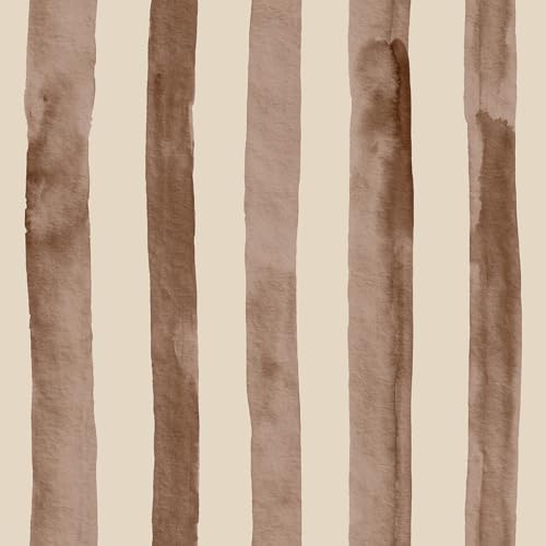 Striped Wallpaper Peel and Stick Brown Tan Taupe Stripe Wallpaper Watercolor Striped Contact Paper Neutral Beige Cream Self Adhesive Stripes for Accent Wall Bathoom Bedroom Removable 17.5x80 HelloWall