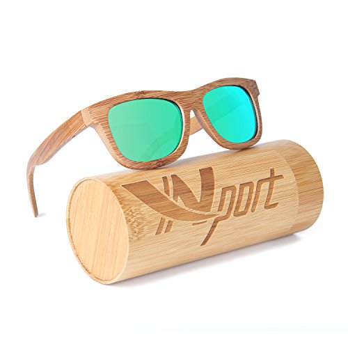 Ynport Crefreak Lunettes de Soleil Classique en Bambou carbonisé pour Homme/Femme Monture complète, Lunettes Vintage, flottantes, polarisées