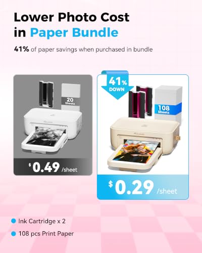 Image of HPRT 4x6 Photo Printer with 108 Sheets & 2 Ribbons - Dye Sublimation Wireless Portable Photo Printer for iPhone & Android Smartphones, Home & Travel Picture Printing, Ideal Gift, Beige