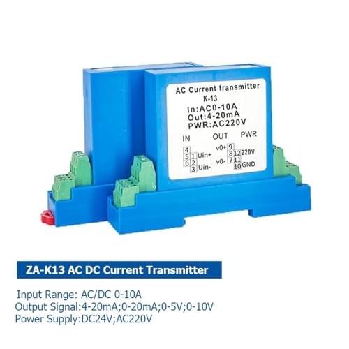 Transmisor de corriente ZA-K13 CA CC con salida de 0-10V y entrada de 0-9A para riel 3