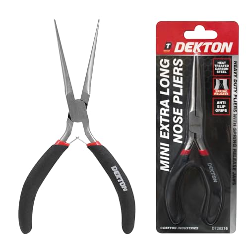 Dekton Mini Extra Long Nose Pliers-Precision Tools for Electronics Craft Work| Anti-slip grips| Ideal for Tight Spaces Wire Cutting Precision Task| Heat treated carbon steel for Strength Longevity