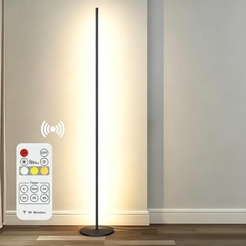 Luminaria De Chao Led Moderna Controle Remoto Com Ajuste De Brilho Timer Integrado Estilo Europeu Para Sala Quarto Home Office Estrutura Em Aluminio 100cm