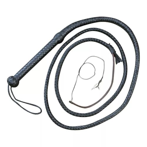 Látigo de toro de 12 trenzas, cuero negro auténtico, estilo Indiana Jones, 8 pies de largo con diseño clásico de tejido