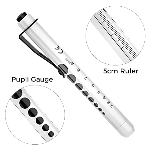 RISEMART Pen Lights for Nurses, 2 Pack Reusable Medical Light with Pupil Gauge and Ruler, White Light LED Penlight for Student Doctors EMT (Black/White) - Image 3