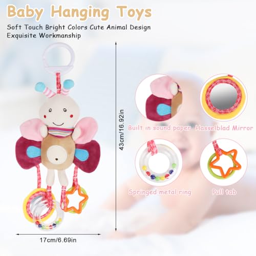 Image of SNOWIE SOFT Baby Toys for 6 to 12 Months Hanging Plush Cartoon Cradle Toys Hanging with Mirror, Rattles and Colorful Pendants, Soft Stroller Car Seat Activity Toy for Infant Sensory Development