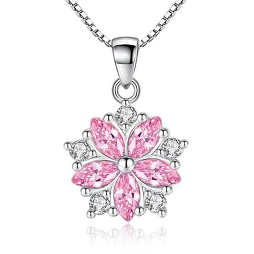 Gu Feng Collar simple Colgante de flor marquesa de cristal de circonita rosa Cadena de clavícula