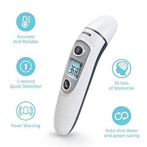 toberto Baby Thermometer, Non-Contact Forehead Ear Digital Thermometer with Fever Alarm, LCD Display Infrared Thermometer for Adults Baby Kids Old Man Pets (Battery inclued) - Thumbnail 4
