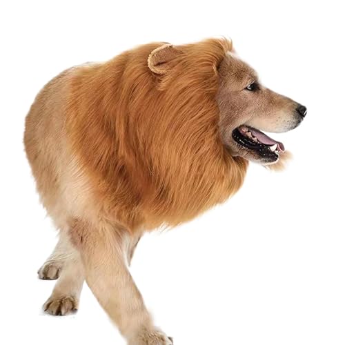 GWAWG Lion Mane Wig for Dog and Cat Costume, Adjustable Pet Costume with Ears for Dog (Brown)