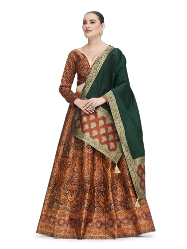 Image of PURVAJA Women's Kanjiwaram Semi-Stitched Lehenga choli