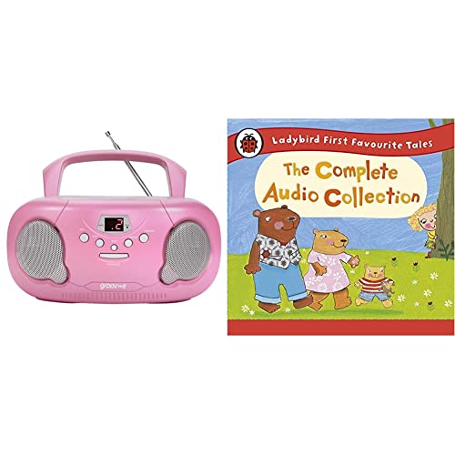 Groov-e GVPS733/PK Portable CD Player Boombox with AM/FM Radio, 3.5mm AUX Input, Headphone Jack, LED Display - Pink & Ladybird First Favourite Tales: The Complete Audio Collection