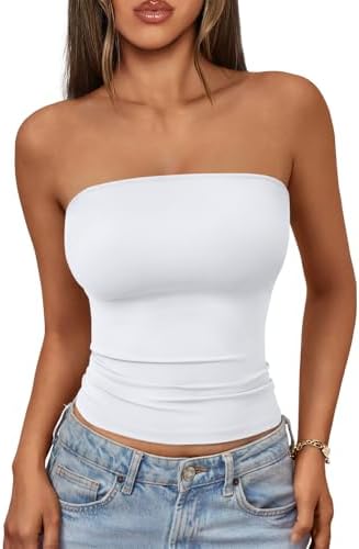 AUTOMET Womens Tube Tops Soft Stretchy Strapless Bandeau Basic Se...