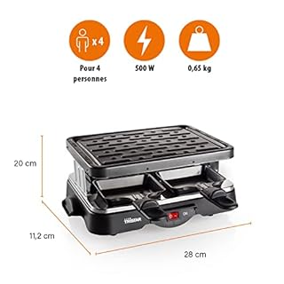 Tristar raclette – Avec plaque gril – 4 poêlons – Pour 4 personnes – Revêtement antiadhésif – 500 W – RA-2949