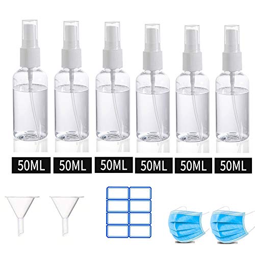 Preisvergleich Produktbild 6 Stück Sprühflasche 50 / 100ml Transparente Zerstäuber Sprayflasche leer Reise Zerstäuber Flaschen Nachfüllbar Parfümzerstäuber mit 2 xTrichter und 1 x Etikett