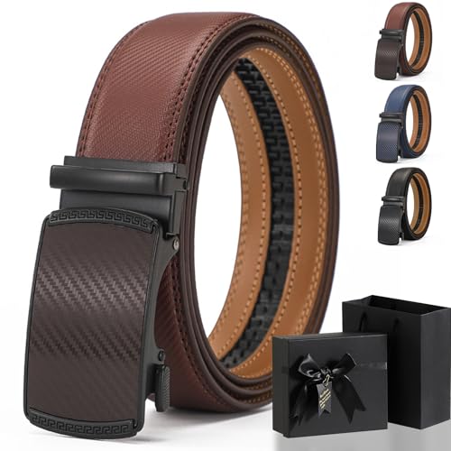 Gettoreach Ratchet Belt, Leather Ratchet Belt with Adjustable Buckle, Automatic Ratchet Slide Buckle