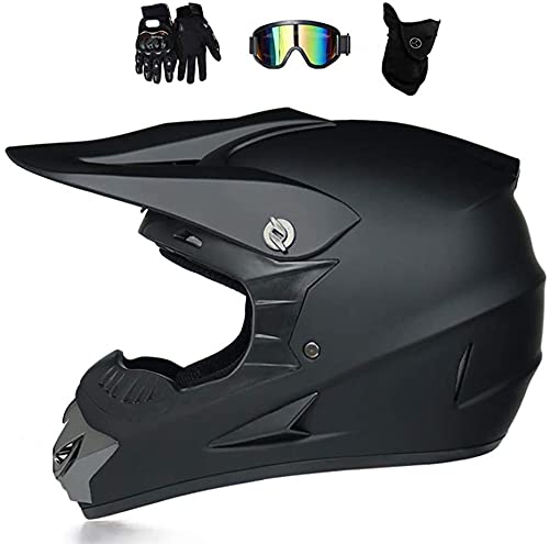 LVSENET Casco de motocross para hombre, color negro, carretilla – Casco de moto Cross Set con guantes de máscara, casco integral de montaña, scooter MX Quad Enduro ATV para niños y adultos (B,M)