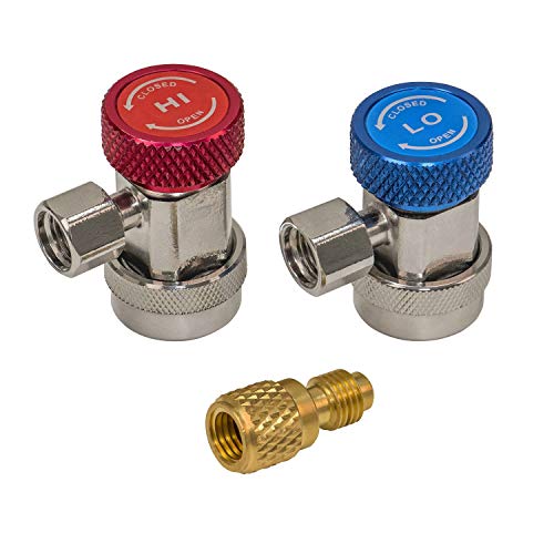 Adjustable A/C R134A Adapter, Auto Air Conditioning R134A Quick Coupler Fittings Freon Conversion kit Quick Connector High Low Air Conditioning Manifold Gauge Hose Freon, 1/4" SAE HVAC (Update)