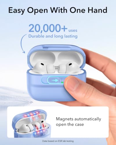 Image of ESR for AirPods Pro 3 Case (2025), Compatible with AirPods Pro 3 (USB-C Cable), MagSafe Ready, Magnetic Lid Lock, Full Drop Protection Cover with Lanyard, Light Blue