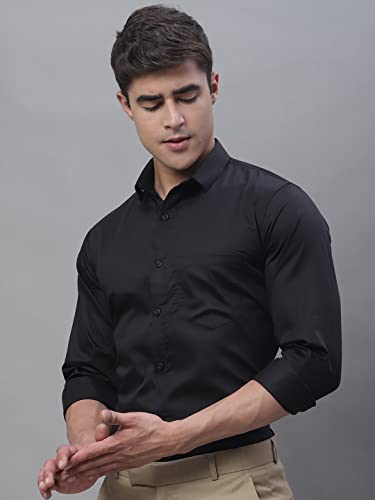 Image of Majestic Man Slim Fit Solid Cotton Formal Shirt for Men (Medium,Black)