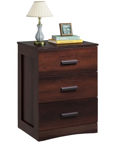 WLIVE Night Stand, Wood Nightstand with 3 Drawers, Bed Side
