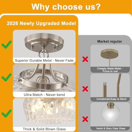 Image of Modern Pendant Lights Kitchen Island, 3-Light Brushed Nickel Pendant Light Fixtures with 14.2 inch Clear Hammered Glass Shade, Hanging Pendant Lights Fixture for Kitchen Island Dining Room Foyer Entryway