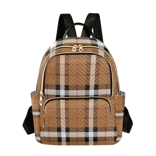 Sac à dos femme à carreaux noir blanc marron pour ordinateur 14 pouces