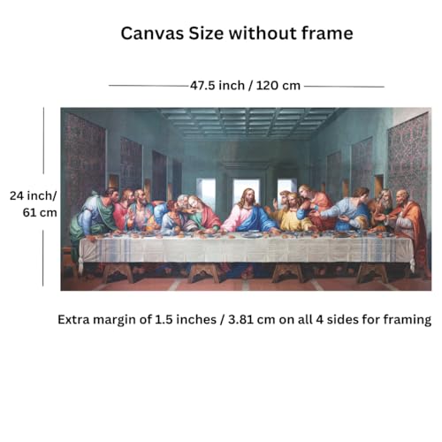Image of Last Supper Painting Without Frame | Reproduction of Last Supper wall Decor | Canvas Painting of Jesus on 400GSM Museum Grade Cotton Canvas, [Size Options - 47.5 by 24 & 36 by 18 inches]