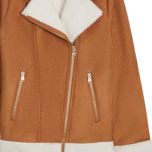 Jessica Simpson Girls' Faux Suede Moto Jacket with Sherpa Trim and Zippered Pockets4