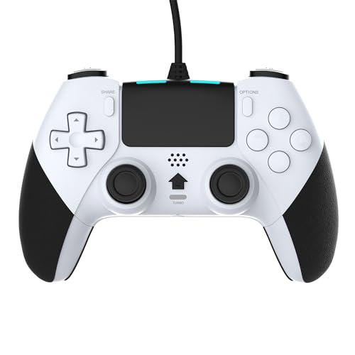 Wired Controller Gamepad for Playstation 4 with Advanced Programming Buttons Dual Vibration Shock Joystick Gamepad for PS4/PS4 Slim/PS4 Pro and PC (White)