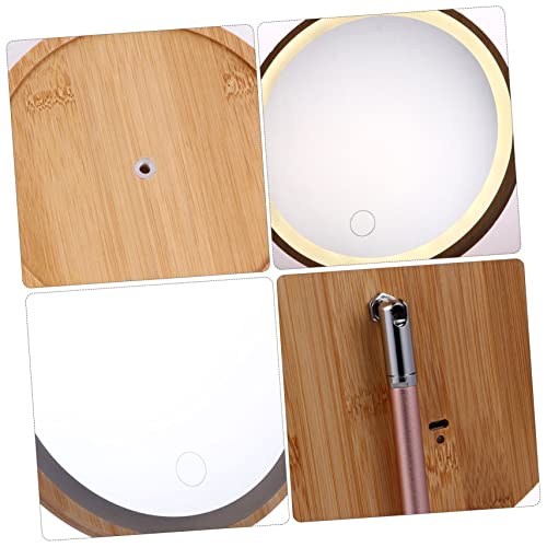 FRCOLOR 1Pc Espelho De Mesa De Madeira Redondo Espelho LED Espelho De Maquiagem LED Espelho De Maqui