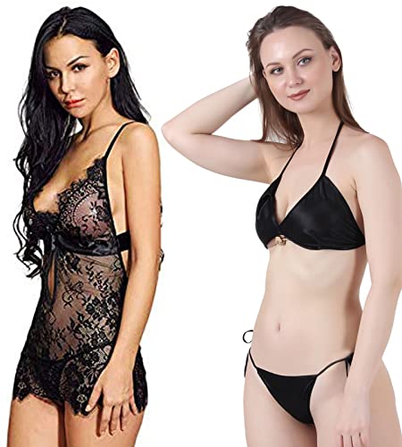 Image of Love Maker Babydoll Lingerie Bra Panty Set Undergarments for Women Honeymoon Nighties Small to 3XL