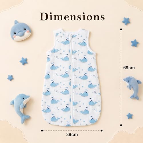 Image of StarAndDaisy Baby Swaddle Wrap /Sleeping Bag for New Born Baby /Organic Muslin with Zipper /Swaddle Cloth for Newborn Baby, Comfortable Sleeping Sack for 0-6 Months boy & Girl -Dolphin
