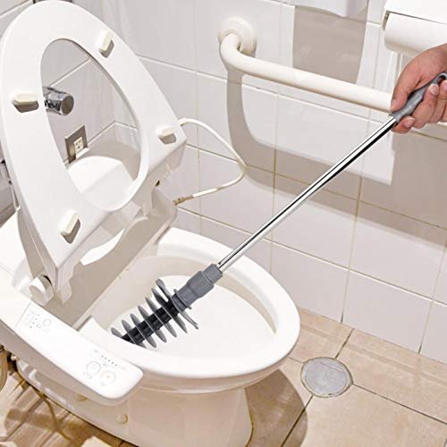 Image of Haofy Toilet Plunger Long Handle Toilet Dredge Bathroom Blockage Unblocker Flexible Head Clog Remover Dredge Tool, Stainless Steel Handle with Wall Hook