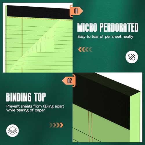 Image of 3 Pack Colored Legal Pads 8.5 x 11 Wide Ruled Note Pads, Green Notepads | Writing Pad 30 Sheets /Pad, Perforated Lined Paper Note Pad 8.5 x 11 of Paper Notebook To-Do List for School & Office Supplies
