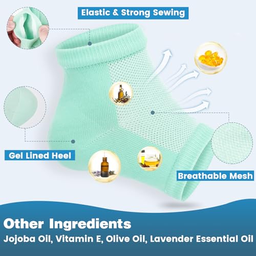 Image of TEAWOO 6 Pairs Green Moisturizing Heel Socks for Cracked Heel Treatment
