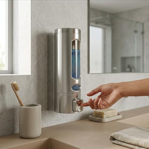 Image of ALTURAS Wall Mounted Liquid Soap Dispenser, ABS 400 ML, for Shampoo, Sanitizer and Gel Handwash Dispenser (Silver)