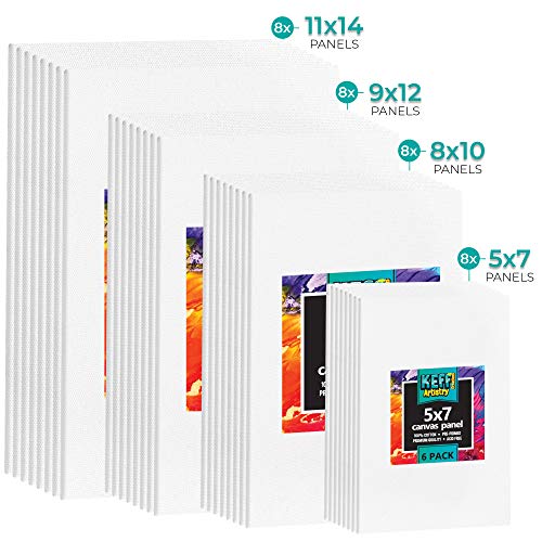 Keff Canvases For Painting - 32 Pack Paint Canvas Boards Panels Set - 5X7, 8X10, 9X12, 11X14 Inches 100% Cotton Primed Art Painting Supplies For Acrylic, Oil, Tempera & Watercolor Paint #TOP2