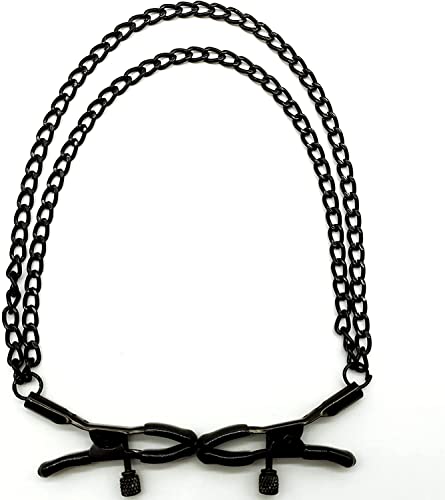 Nipple Clamps with 2pcs Chain Breasts Clips Non-Piercing Metal Body Entertainment Breasts Clip for Women, Black