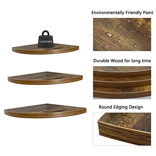Wiftrey Wall Mount Floating Corner Shelves Set Of 3, Hanging Rustic Wall Storage Corner Shelf For Bedroom, Living Room, Bathroom, Kitchen #TOP3
