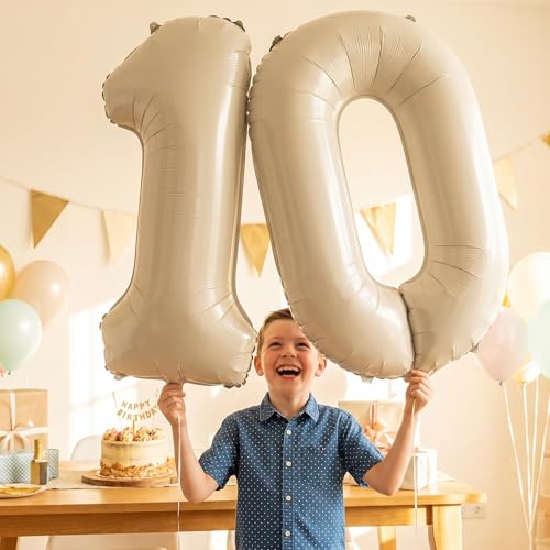 Image of Number 10 Balloon Foil Mylar Balloons for Birthday Party Decoration (Cream, 32 Inch)