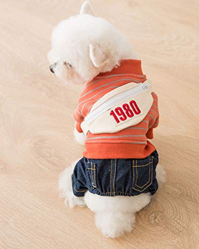 Laidapets Dog Denim Clothes Pet Adorable Sweatshirt & Jeans Outfits For Medium Small Dogs Puppy Jumpsuit Cat Pants, Salmon Red & Sling Bag, X-Large (Pack Of 1) #TOP2