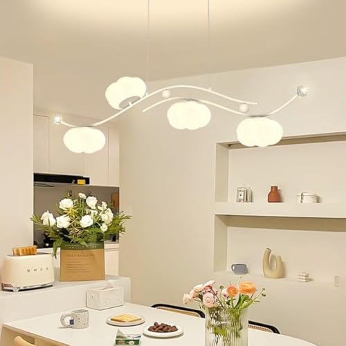 FWX Wisząca lampa LED 4 światła biała liniowa ściemnialna długa nowoczesna lampa wisząca z mlecznym kloszem lampa wisząca sufitowa w stylu mid century liniowy żyrandol do stołu jadalnego wyspa kuchenn