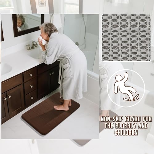 Image of Yimobra Memory Foam Bath Mat Set 2 Piece - Super Soft Absorbent Quick Dry Bathroom Toilet Rugs, Machine Washable Non Slip Floor Carpet for Tub Shower & Single Sink (31.5x20 & 24x20, Brown)