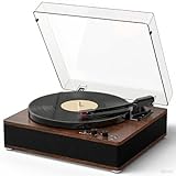 Full-Size Vintage Vinyl Record Player, 3-Speed Turntable with Counterweight, Bluetooth Input & Output, Built-in Stereo Speakers, Supports AUX/RCA/Headphone Jacks, LP Player Walnut Brown